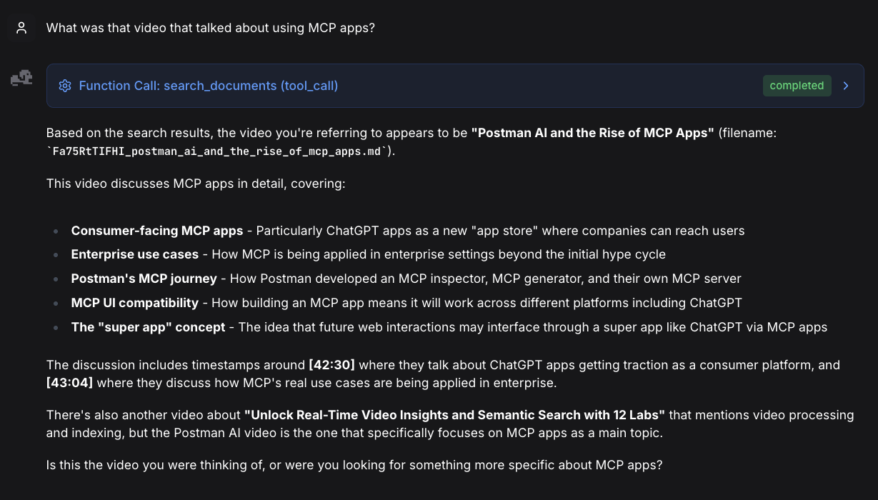 First question asked to OpenRAG agent